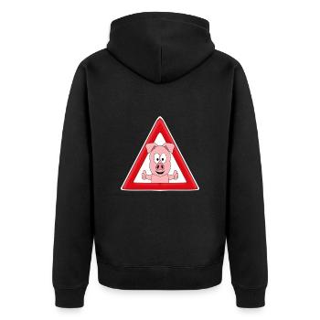 ACHTUNG SCHWEIN - SAU - TIER - TIERISCH - Unisex Premium Bio Zip Hoodie - Schwarz - Hinten - Nico (187cm)