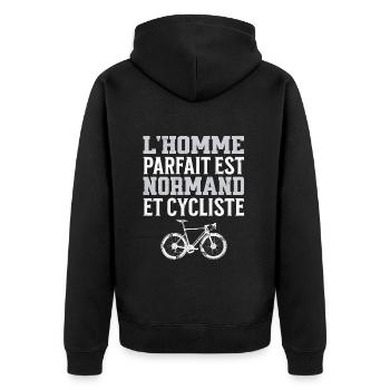 L'Homme Parfait Est Normand Cycliste - Veste à capuche bio Premium Unisexe - noir - Dos - Nico (187cm)