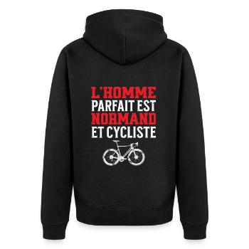 L'Homme Parfait Est Normand Cycliste - Veste à capuche bio Premium Unisexe - noir - Dos - Nico (187cm)