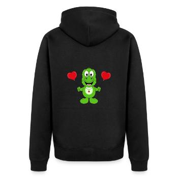 DINO - DINOSAURIER - LIEBE - TIER - KIND - BABY - Unisex Premium Bio Zip Hoodie - Schwarz - Hinten - Nico (187cm)