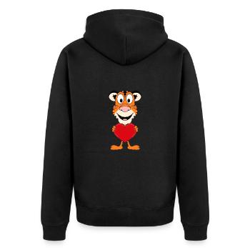 TIGER - TIER - LIEBE - LOVE - KIND - BABY - Unisex Premium Bio Zip Hoodie - Schwarz - Hinten - Nico (187cm)