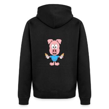 SCHWEIN - FLÄSCHCHEN - BABY - NACHWUCHS - TIERISCH - Unisex Premium Bio Zip Hoodie - Schwarz - Hinten - Nico (187cm)