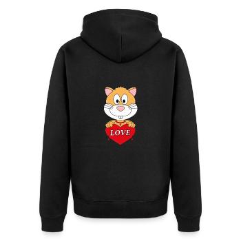 HAMSTER - LIEBE - LOVE - TIER - KIND - BABY - Unisex Premium Bio Zip Hoodie - Schwarz - Hinten - Nico (187cm)