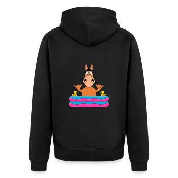 PFERD - PONY - POOL - PLANSCHBECKEN - TIER - FUN - Unisex Premium Bio Zip Hoodie - Schwarz - Hinten - Nico (187cm)