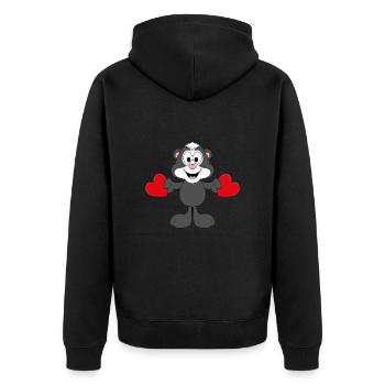 STINKTIER - HERZEN - LIEBE - LOVE - TIER - KINDER - Unisex Premium Bio Zip Hoodie - Schwarz - Hinten - Nico (187cm)