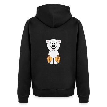 EISBÄR - KOFFER - REISE - URLAUB - AUSWANDERER - Unisex Premium Bio Zip Hoodie - Schwarz - Hinten - Nico (187cm)
