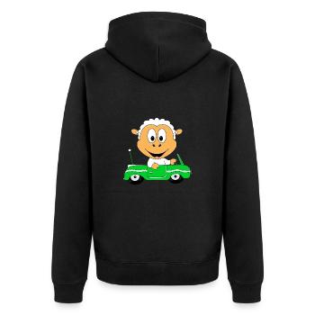 SCHAF - AUTOFAHRER - AUTO - CABRIO - TIER - FUN - Unisex Premium Bio Zip Hoodie - Schwarz - Hinten - Nico (187cm)