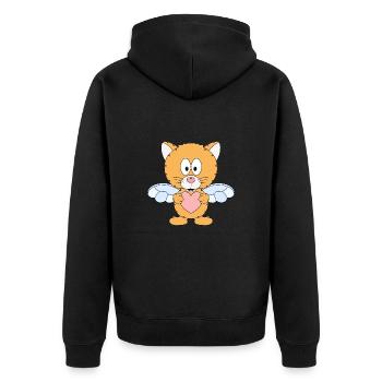 KATZE - ENGEL - LIEBE - TIER - KIND - BABY - Unisex Premium Bio Zip Hoodie - Schwarz - Hinten - Nico (187cm)