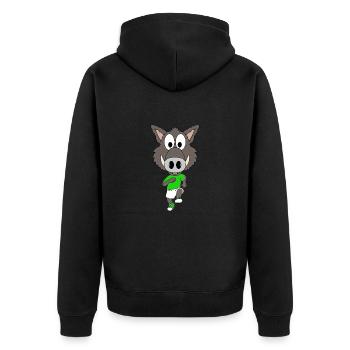 WILDSCHWEIN - JOGGEN - SPORT - TIER - KIND - BABY - Unisex Premium Bio Zip Hoodie - Schwarz - Hinten - Nico (187cm)