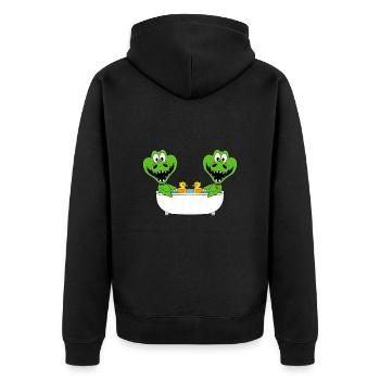 KROKODILE - BADEWANNE - BADEN - TIERE - KINDER - Unisex Premium Bio Zip Hoodie - Schwarz - Hinten - Nico (187cm)