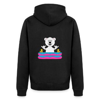 EISBÄR - POOL - PLANSCHBECKEN - SOMMER - TIERISCH - Unisex Premium Bio Zip Hoodie - Schwarz - Hinten - Nico (187cm)