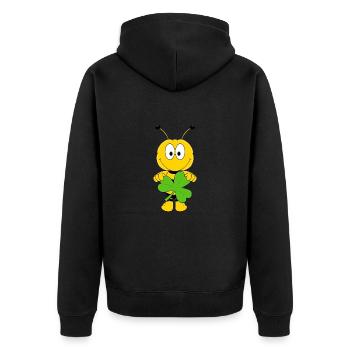BIENE - KLEE - KLEEBLATT - TIER - KIND - BABY - Unisex Premium Bio Zip Hoodie - Schwarz - Hinten - Nico (187cm)