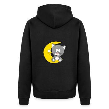 MOND - KATZE - TIER - KIND - BABY - Unisex Premium Bio Zip Hoodie - Schwarz - Hinten - Nico (187cm)