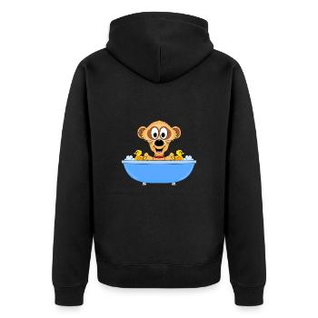 ERDMÄNNCHEN - BADEWANNE - BADEENTEN - BADEN - Unisex Premium Bio Zip Hoodie - Schwarz - Hinten - Nico (187cm)
