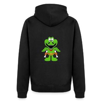 COWBOY - WESTERN - KROKODIL - SHERIFF - PISTOLEN - Unisex Premium Bio Zip Hoodie - Schwarz - Hinten - Nico (187cm)