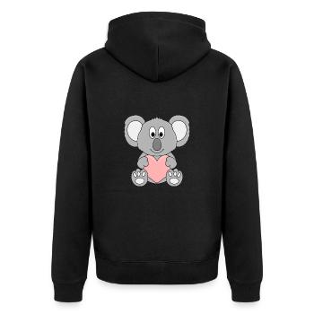 KOALA - HERZ - LIEBE - LOVE - TIER - KIND - BABY - Unisex Premium Bio Zip Hoodie - Schwarz - Hinten - Nico (187cm)