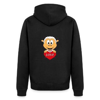 SCHAF - HERZ - LIEBE - LOVE - TIER - KIND - BABY - Unisex Premium Bio Zip Hoodie - Schwarz - Hinten - Nico (187cm)