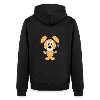 HUND - SPORT - FEDERBALL - BADMINTON - TIER - FUN - Unisex Premium Bio Zip Hoodie - Schwarz - Hinten - Nico (187cm)