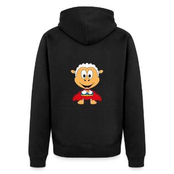 SUPERHELD - SCHAF - TIER - KIND - BABY - FUN - Unisex Premium Bio Zip Hoodie - Schwarz - Hinten - Nico (187cm)