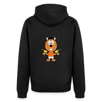 BIBER - HANDWERKER - HEIMWERKER - BOHRER - TIER - Unisex Premium Bio Zip Hoodie - Schwarz - Hinten - Nico (187cm)