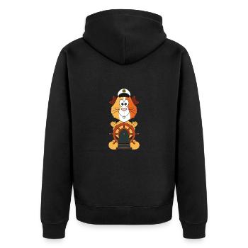 KAPITÄN - BOOT - SCHIFF - MEER - MEERSCHWEINCHEN - Unisex Premium Bio Zip Hoodie - Schwarz - Hinten - Nico (187cm)