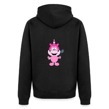 EINHORN - FEDERBALL - BADMINTON - SPORT - FUN - Unisex Premium Bio Zip Hoodie - Schwarz - Hinten - Nico (187cm)