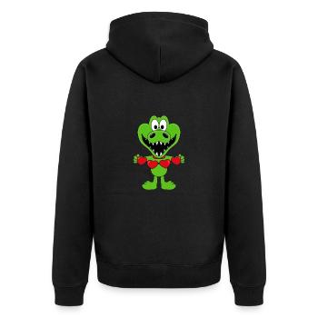 KROKODIL - LIEBE - LOVE - TIER - KINDER - BABY - Unisex Premium Bio Zip Hoodie - Schwarz - Hinten - Nico (187cm)