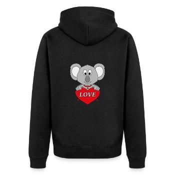 KOALA - BÄR - HERZ - LIEBE - LOVE - VERLIEBT - Unisex Premium Bio Zip Hoodie - Schwarz - Hinten - Nico (187cm)