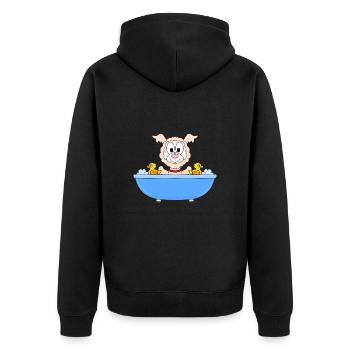 ALPAKA - LAMA - BADEWANNE - TIER - TIERISCH - Unisex Premium Bio Zip Hoodie - Schwarz - Hinten - Nico (187cm)