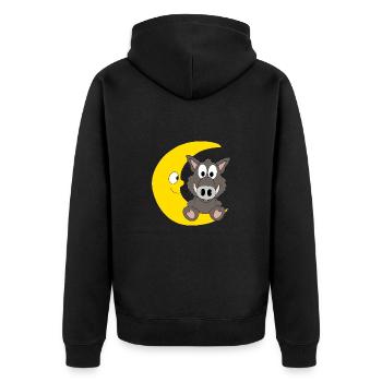 WILDSCHWEIN - MOND - TIER - KINDER - BABY - Unisex Premium Bio Zip Hoodie - Schwarz - Hinten - Nico (187cm)