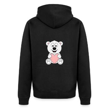 EISBÄR - HERZ - LIEBE - TIER - KINDER - BABY - Unisex Premium Bio Zip Hoodie - Schwarz - Hinten - Nico (187cm)