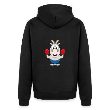 BOXER - ZIEGE - BOXEN - SPORT - TIERISCH - Unisex Premium Bio Zip Hoodie - Schwarz - Hinten - Nico (187cm)