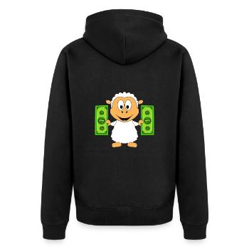 SCHAF - GELD - TIER - TIERISCH - Unisex Premium Bio Zip Hoodie - Schwarz - Hinten - Nico (187cm)