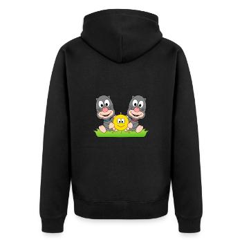 MAULWÜRFE - SOMMER - SONNE - SONNENSCHEIN - LIEBE - Unisex Premium Bio Zip Hoodie - Schwarz - Hinten - Nico (187cm)