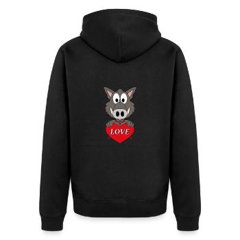 WILDSCHWEIN - TIER - LIEBE - LOVE - Unisex Premium Bio Zip Hoodie - Schwarz - Hinten - Nico (187cm)