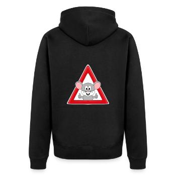 ACHTUNG MAUS - MÄUSE - NAGETIERE - TIERISCH - Unisex Premium Bio Zip Hoodie - Schwarz - Hinten - Nico (187cm)