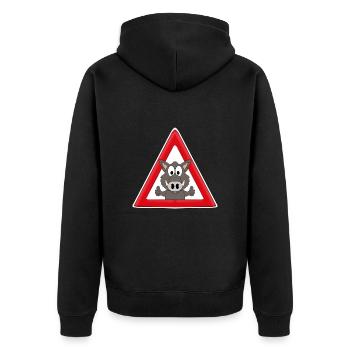 ACHTUNG WILDSCHWEIN - VERKEHRSSCHILD - AUTO - TIER - Unisex Premium Bio Zip Hoodie - Schwarz - Hinten - Nico (187cm)