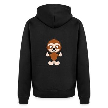 FAULTIER - LIKE - LIKEN - MÖGEN - DAUMEN HOCH - Unisex Premium Bio Zip Hoodie - Schwarz - Hinten - Nico (187cm)