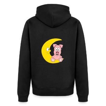 SCHWEIN - MOND - TIER - KINDER - BABY - Unisex Premium Bio Zip Hoodie - Schwarz - Hinten - Nico (187cm)