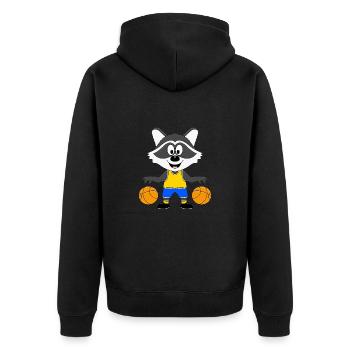 WASCHBÄR - BASKETBALL - SPORT - TIERISCH - Unisex Premium Bio Zip Hoodie - Schwarz - Hinten - Nico (187cm)