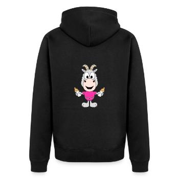 ZIEGE - BABY - KINDER - GEBURT - FLÄSCHCHEN - Unisex Premium Bio Zip Hoodie - Schwarz - Hinten - Nico (187cm)