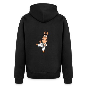 PFERD - KARATE - JUDO - SELBSTVERTEIDIGUNG - SPORT - Unisex Premium Bio Zip Hoodie - Schwarz - Hinten - Nico (187cm)