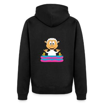 SCHAF - SHAKA - POOL - PLANSCHBECKEN - SOMMER - Unisex Premium Bio Zip Hoodie - Schwarz - Hinten - Nico (187cm)