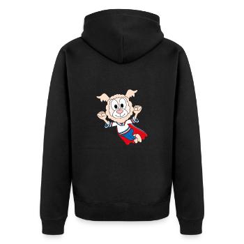 SUPERHELD - LAMA - ALPAKA - TIERISCH - TIER - Unisex Premium Bio Zip Hoodie - Schwarz - Hinten - Nico (187cm)