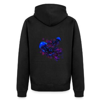 Schönes Quallen Design in Blau und Sternen - Unisex Premium Bio Zip Hoodie - Schwarz - Hinten - Nico (187cm)