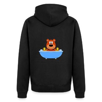 TEDDY - BÄR - BADEWANNE - KINDER - BABYS - Unisex Premium Bio Zip Hoodie - Schwarz - Hinten - Nico (187cm)