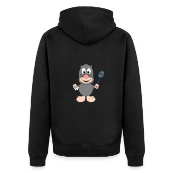 MAULWURF - FEDERBALL - BADMINTON - SPORT - Unisex Premium Bio Zip Hoodie - Schwarz - Hinten - Nico (187cm)