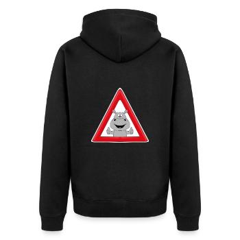 ACHTUNG - NILPFERD - FLUSSPFERD - HIPPO - TIER - Unisex Premium Bio Zip Hoodie - Schwarz - Hinten - Nico (187cm)
