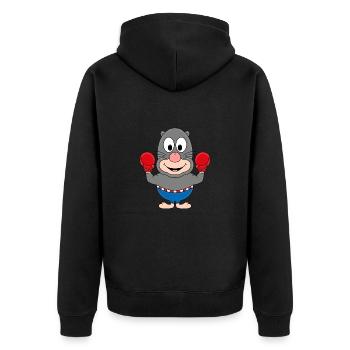 MAULWURF - BOXER - BOXEN - SPORT - TIER - TIERISCH - Unisex Premium Bio Zip Hoodie - Schwarz - Hinten - Nico (187cm)