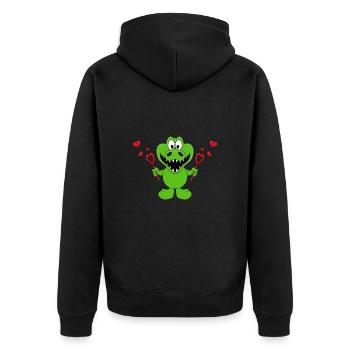 KROKODIL - SEIFENBLASEN - LIEBE - LOVE - TIERISCH - Unisex Premium Bio Zip Hoodie - Schwarz - Hinten - Nico (187cm)